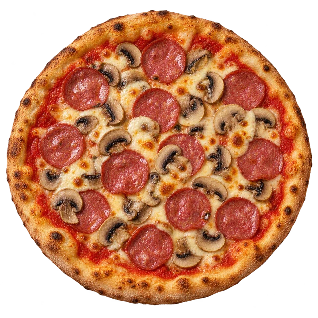 Salame e Funghi — sos pom., ser, salami, pieczarki