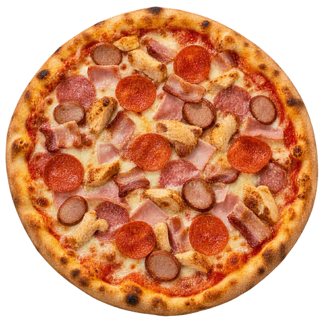 Carne Festa — sos pom., ser, szynka, salami, peperoni, boczek, kiełbasa, kurczak
