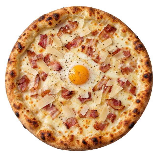 Carbonara — sos śmietanowy, ser, boczek, jajko, parmezan