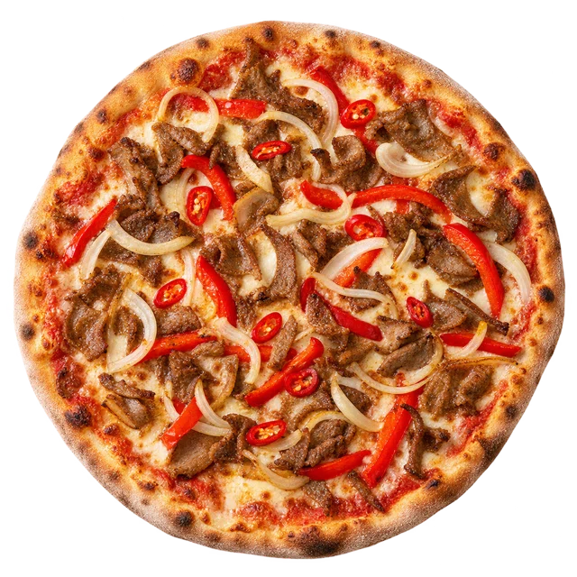 Kebab — sos pom., ser, mięso kebab, cebula, papryka, chili